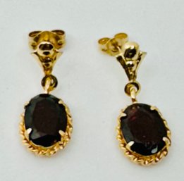 BEAUTIFUL 14K GOLD GARNET DANGLE EARRINGS