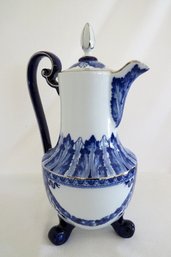 Stunning 'Grace' Pattern Blue And White Footed Coffee/tea Pot By The Bombay Co.