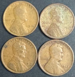 4 Wheat Pennies 1917, 1918, 1919, 1920