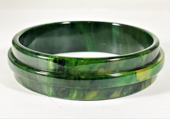 Vintage Green Marbleized Bakelite Plastic Bangle Bracelet