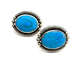 Vintage Sterling Silver Turquoise Color Ornate Earrings
