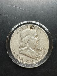 1957-D Benjamin Franklin Silver Half Dollar