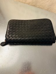 Bottega Veneta Large Black Double Sided Wallet With Zipper Closure