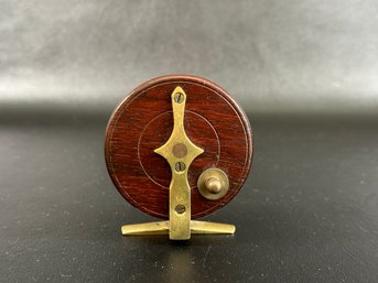 A Vintage Fishing Reel In Wood & Brass #2, Milwards