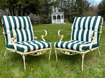 A Pair Of Vintage Wrought Iron Arm Chairs, C. 1940's, Likely Woodard