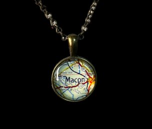 Silver Tone Chain With Macon, Georgia Map Pendant