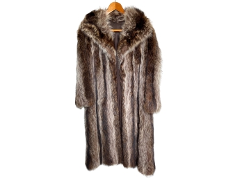 Full Length Genuine Racoon Fur Coat - Size 10