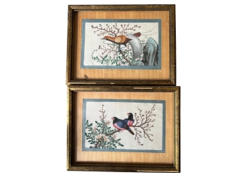 Pair Of Canton Bird Paintings On Pith Paper