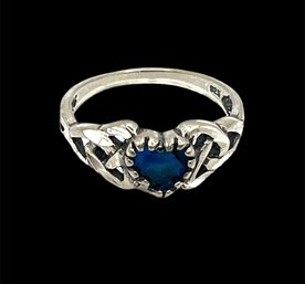 Vintage Sterling Silver With Glowing Blue Stone Heart Ring, Size 6