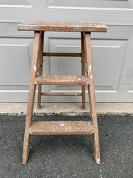 Antique Wood Two Step Step Ladder With Great Paint. No Shipping.