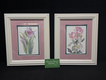 Delightful Pair Of Framed Flower Pictures - Signed Jo Moulton