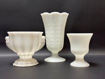 A Lovely Selection Of Vintage Milk Glass Floral Containers
