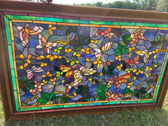 Beautiful Colorful Stained Glass Wood Frame 37x23