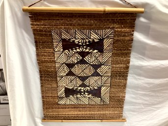 Vintage Tapa Cloth Mounted On Hand Made Weaved Backing With Bamboo 'frame'