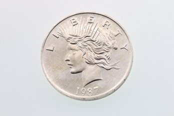 1987 Peace Dollar One Ounce .999  Silver Round