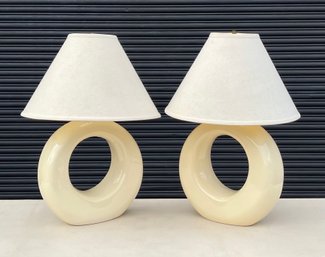 Pair Of Vintage Ceramic Hoop Table Lamps