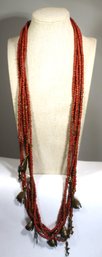 Nany Young Signed Multi Strand Necklace Having Bronze 'hand' Charms