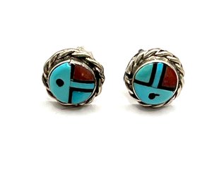 Vintage Sterling Silver Zuni Style Stud Earrings