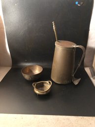 Cape Cod Fire Starter W/Pumice Wand & 2 Brass Asian Bowls