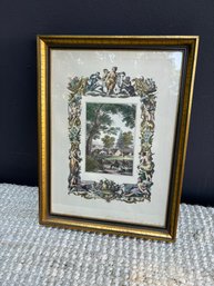 Antique Hand Colored Framed Pastoral Landscape