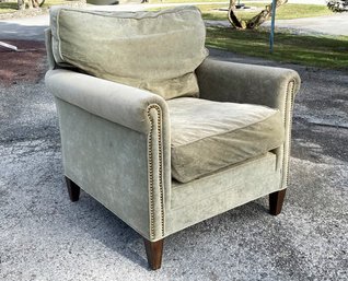 A Luxe Modern Down Stuffed Arm Chair In Crushed Velvet With Nailhead Trim By Richter Furniture