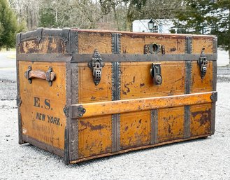 An Antique Crouch & Fitzgerald Leather Steamer Trunk