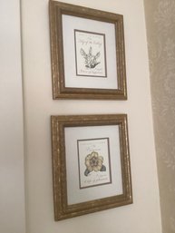 Floral Gold Leaf Framed Prints Lot Of 2