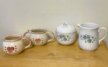 Two Sets Of Creamers & Sugar Bowls-Corelle Coordinates And Loomco