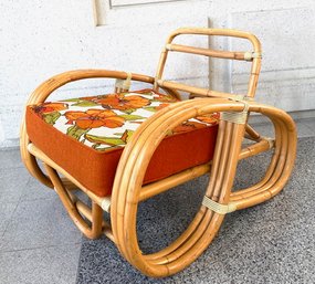 Vintage Mid Century Paul Frank Style Pretzel Bamboo Rattan Side Chair W/ Flower Power Cushions