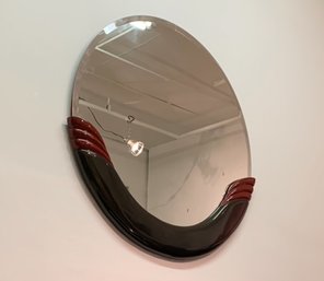 1985 Art Deco Revival Custom Mirror In Red/black Lacquer, By Capobianco