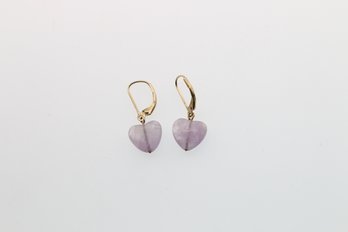 14k Yellow Gold Amethyst Heart Earrings