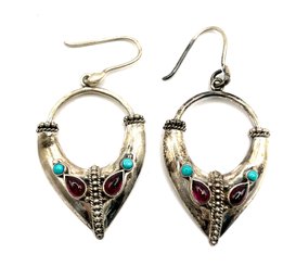 Gorgeous Vintage Large Sterling Silver Southwestern Style Dangle Earrings