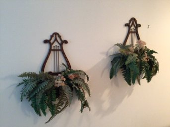 Ferguson Wooden Hanging With Copper Lined Planters And Faux Dcor Plants