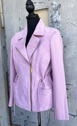 Show Stopping NOS- IMAN Pink Leather Asymmetrical Zip Jacket With Material Sleeve And Cinch Waist- Size Medium