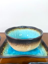 Kotobuki Japanese Lunchware In Teal And Metallic Glaze