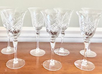 Set Of 7 - Fine Cut Crystal Wine Glasses