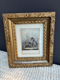 Antique Gilt Framed Monkey Engraving 1761 J Moore/ William Hogarth