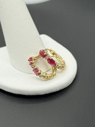 Elegant Multi Ruby & Diamond 10k Yellow Gold Earrings