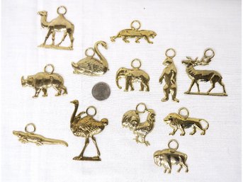 A Dozen Repousse' Brass Exotic Animals Christmas Decorations