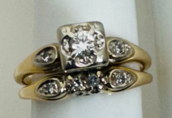 VINTAGE 10K GOLD DIAMOND RING AND BAND SET MADE AS ONE PIECE