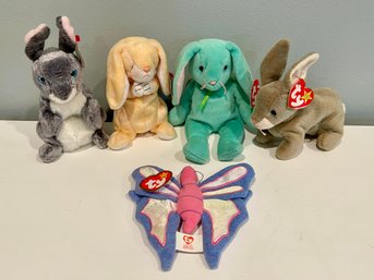 TY Beanie Baby Bunnies & Butterfly - With Tags