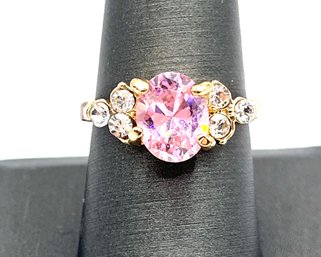 Lovely Pink Crystal Clear Stones Ring, Size 8.75
