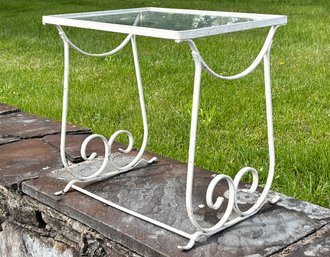 A 1930's Wrought Iron Glass Top Cocktail Table