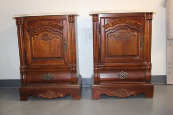 Pair Of Marble Top Nightstands By Stanley