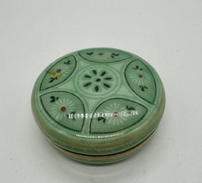 Glazed Ceramic Vintage Asian Jewelry Box W/ Lid