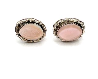 Vintage Sterling Silver Pink Stone Color Stud Earrings