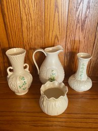 Porcelain Irish Collection Vases Milk Jug Belleek Three Leaf Clovers No Chips