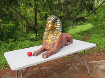 Fiberglass Large Sized Egyptian Sphinx With Mask Of Tutankhamun