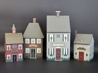 A Super Charming Set Of Wooden House Canisters