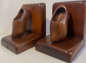 Hand Carved Wood Shoe Bookends